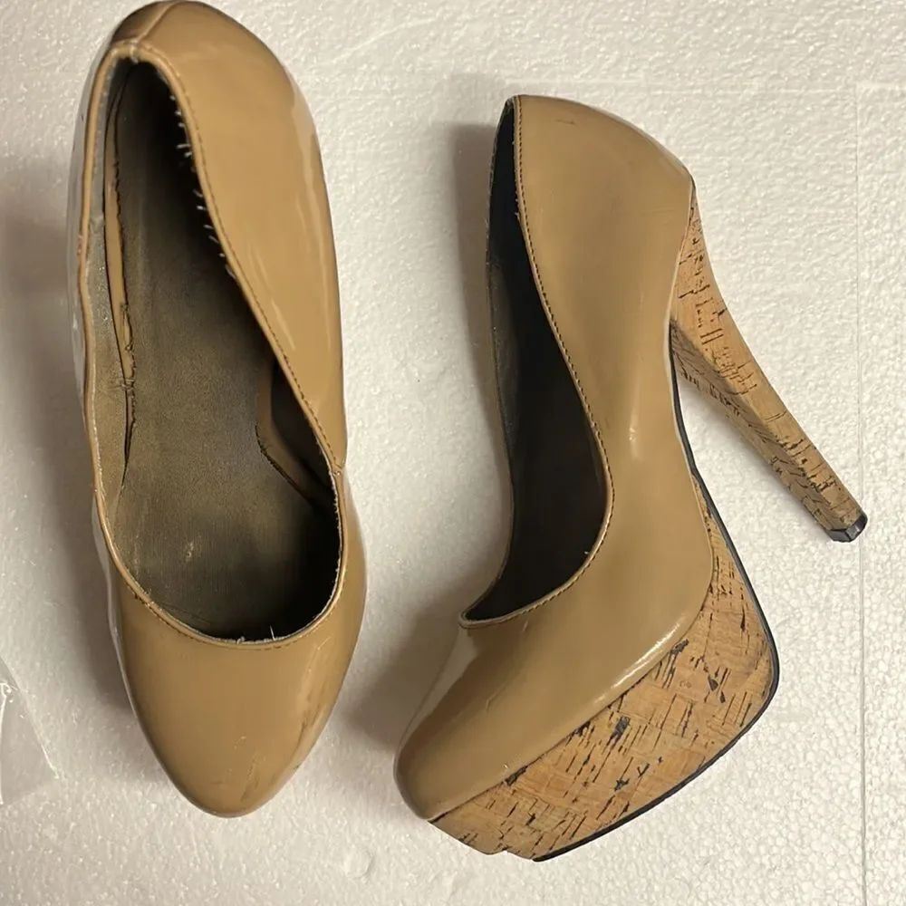 🔥4/$25 MICHAEL ANTONIO TAN CORKSCREW PLATFORM HIGH HEELS, 7.5